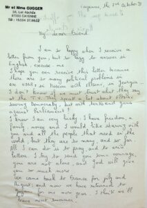 The letter written by Marie-Claude Gugger.