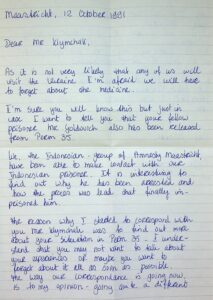 The letter written by Carla Biesterbos.