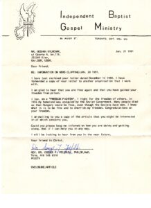 The letter written by Dr Georg F. Felfoldi.