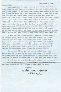 The letter written by Stan & Harriet Hendel.
