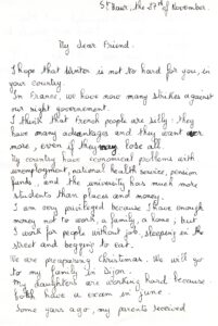 The letter written by Marie-Claude Gugger.